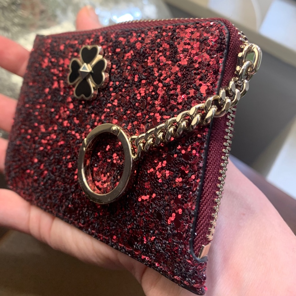 Authentic Kate Spade Glitter/Patent leather zip top card /keychain - Picture 2 of 6